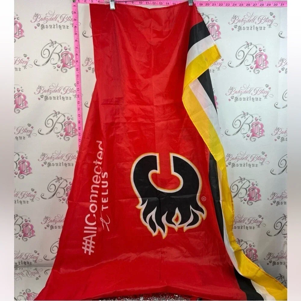 Calgary Flames Red Promotional Flag with Black & Yellow Logo